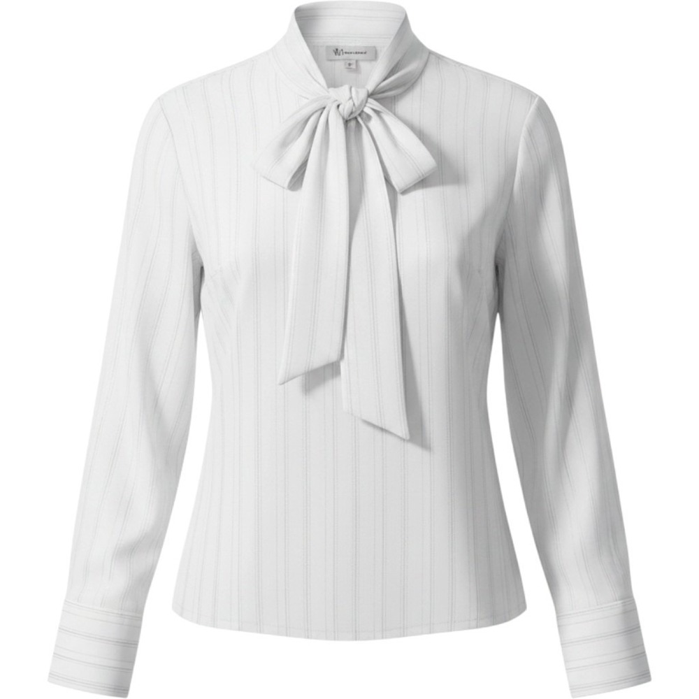 Neiman Marcus Ivory Silk Blend Tie-Neck Blouse with Metallic Stripe Detail L NWT